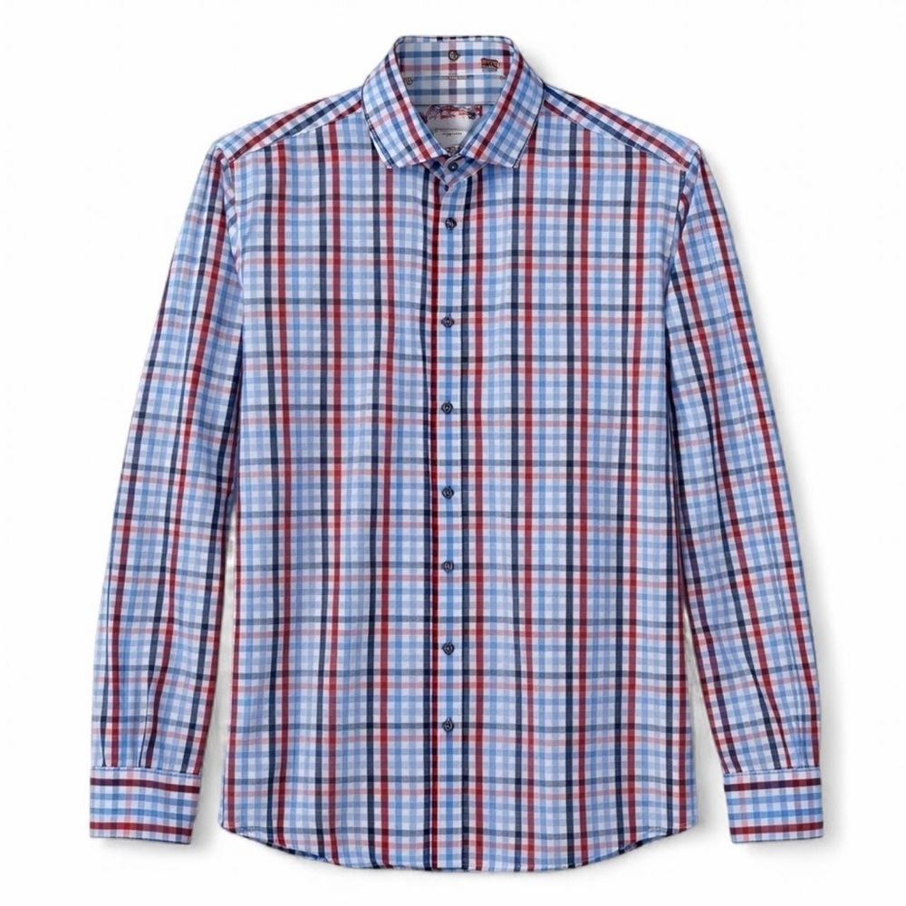 Ike Behar Plaid Cotton Button Down Shirt Red Blue White 20